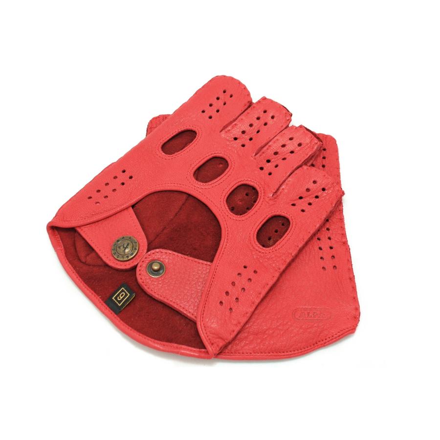 Men's deerskin leather fingerless gloves RED Driving